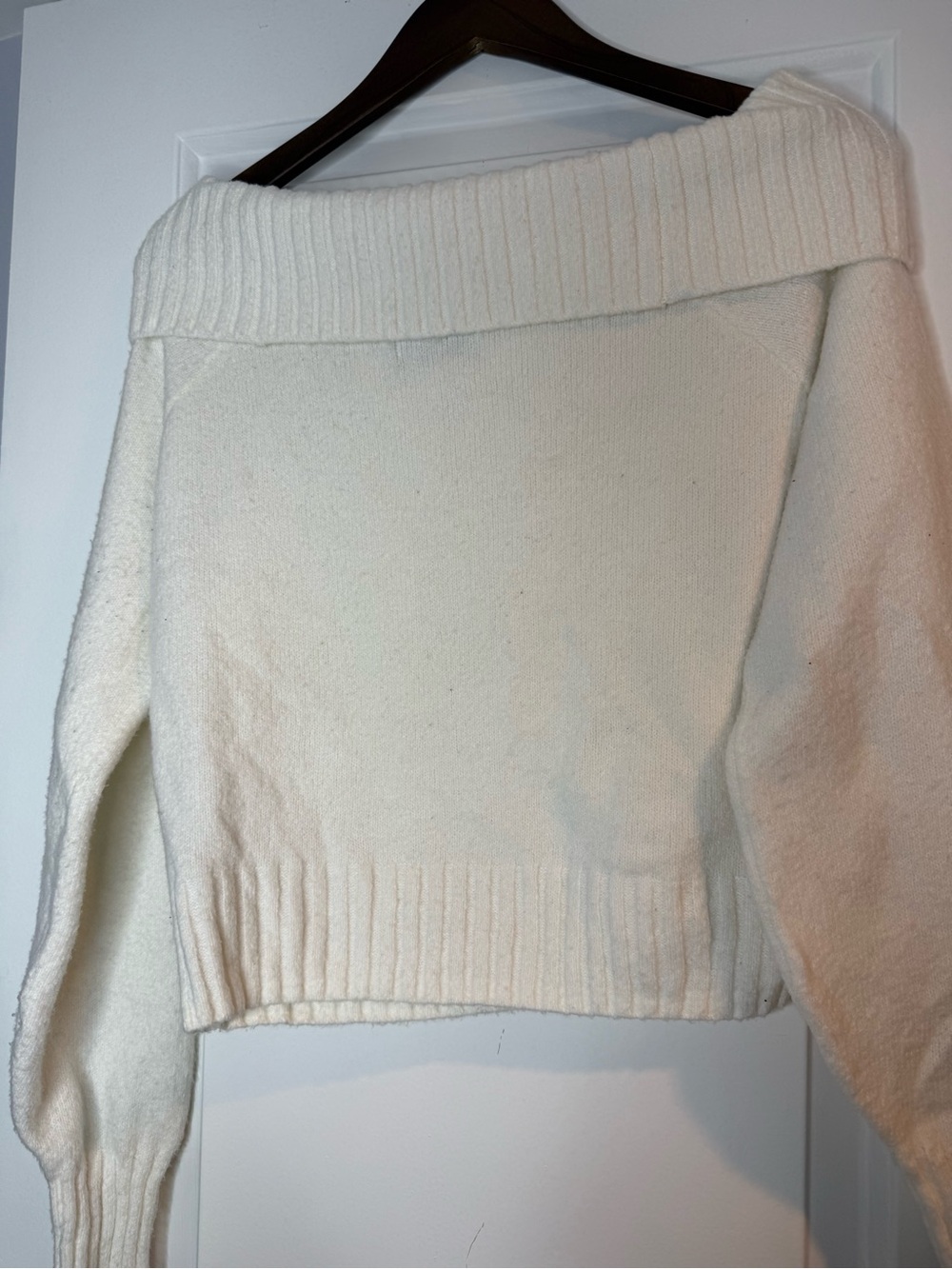 Hollister Cream Off-the-Shoulder Ribbed Knit Sweater